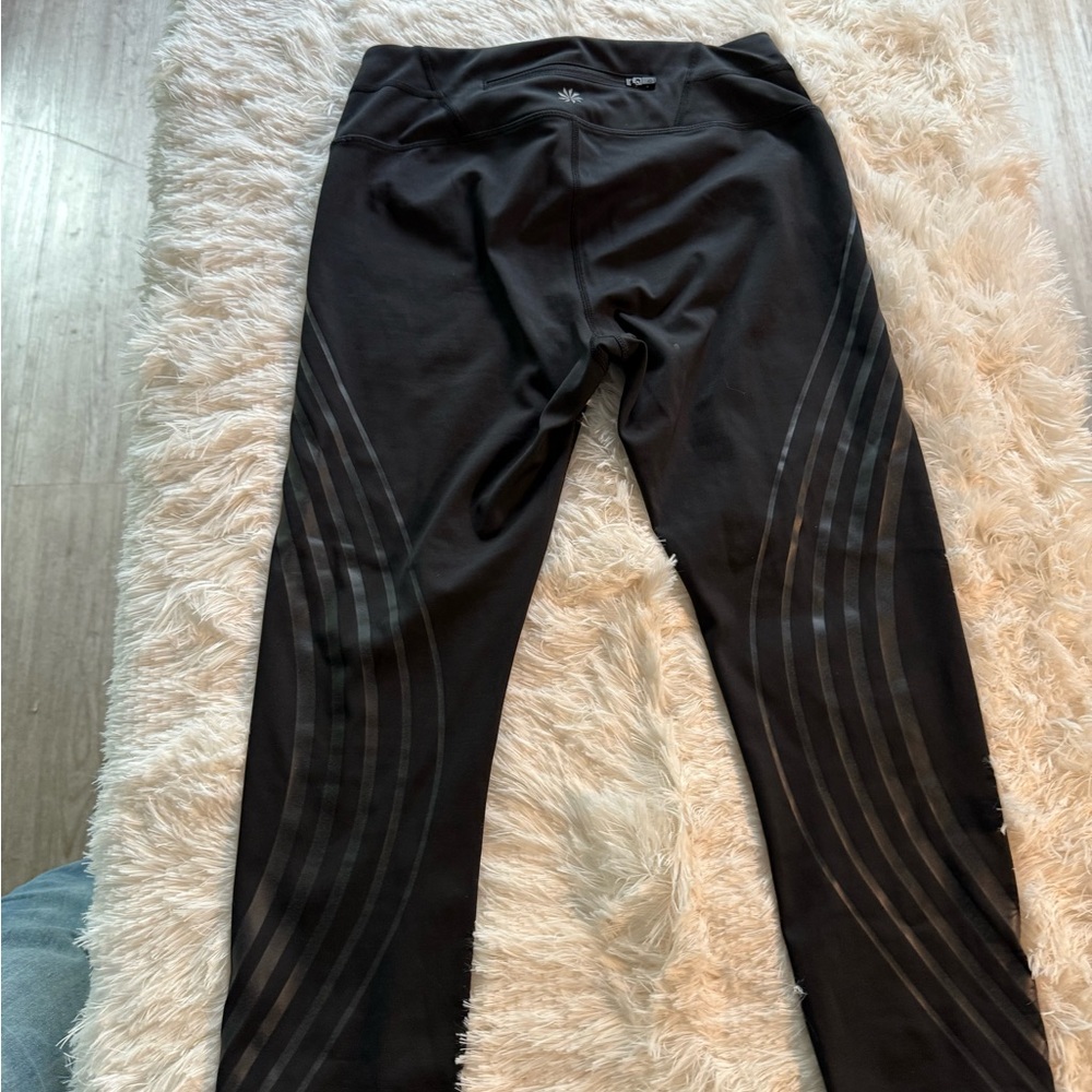 Black Athleta Leggings with Subtle Stripe Design